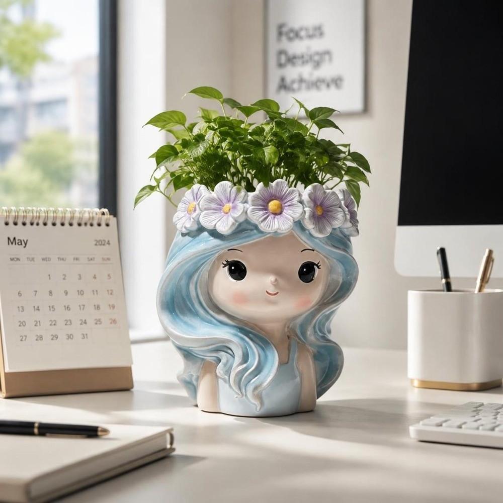 Desktop Storage Girl Shape Planter Decoration Fairy Flowerpot Sweet Flower Container Table