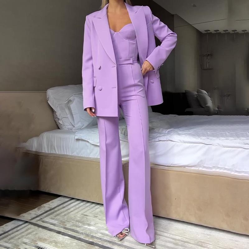 Europe and the United States Cross-border Amazon Autumn Temperament Fashion Commuter Suit Suit Bra Pants Jacket Three-piece Set