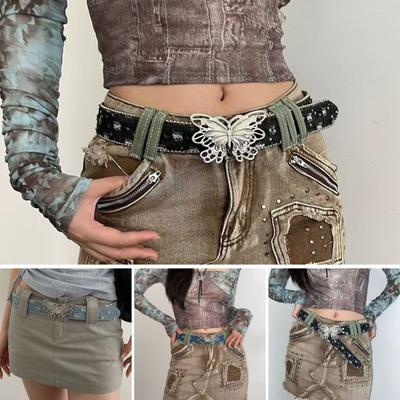 Women Wide Belt Solid Color Design Butterfly Buckle Versatile Belt Dress Shirt Tops Jeans Waistband Fashion Accessories