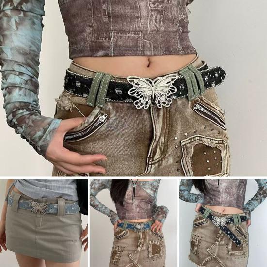 Dámský široký pásek Jednobarevný design Spona s motýlkem Všestranný pásek Šaty Košile Topy Džíny Pas Módní doplňky