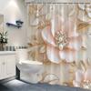 Elegant Pale Pink Flower & Pearl Shower Curtain, Golden Leaves, Luxurious Floral Design,Soft Beige Gradient Background,Polyester