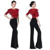 Womens Latin Dance Performance Outfit Set Modals Sequin Top Flared Pants Stage Practice