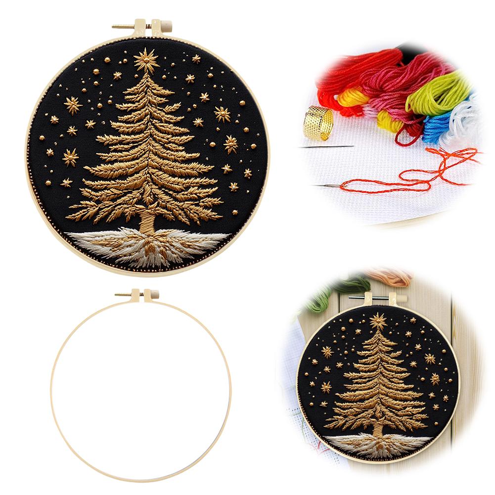 Christmas Tree Stamped Cross Stitch Embroidery Kits with Hoop Cloth Color Thread