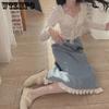 White Kawaii Lolita Female Blouse Lace Japanese Sweet Long Slevee Tops Women Knitted Casual Korean Casual Slim Tops