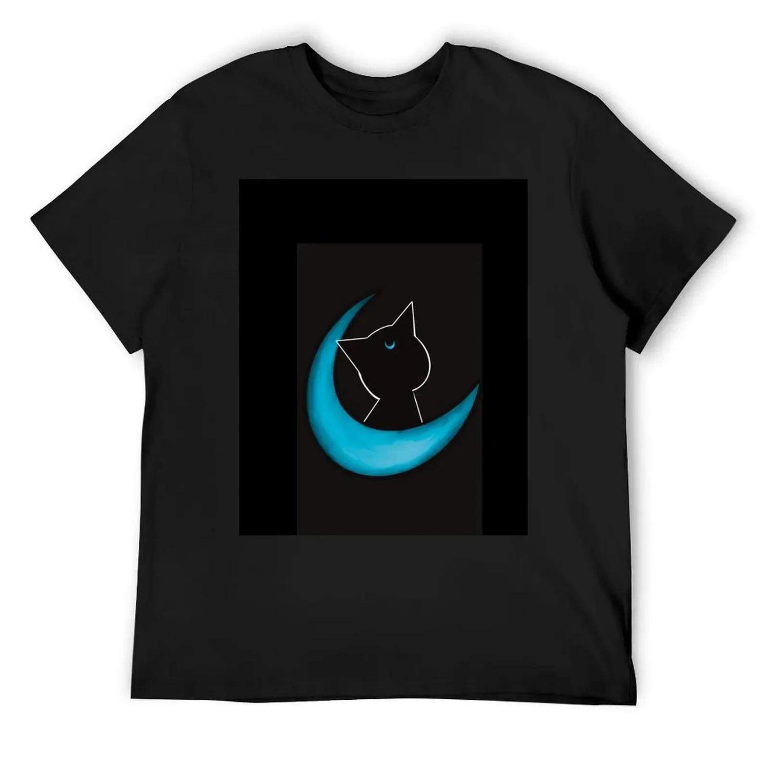 

Moon Kitty aqua T-Shirt graphic tee shirt animal prinfor boys for a boy mens t shirts casual stylish S чёрный