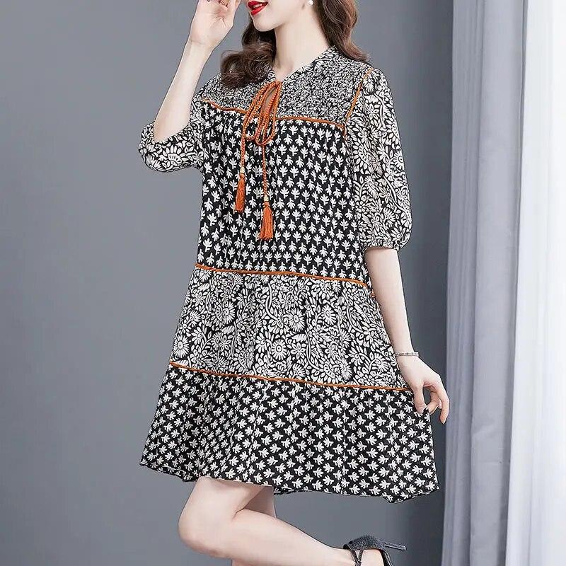 Rochie imprimată rochie de vară pentru femei rochie nouă mică, largi și subțire, cu mânecă scurtă, care acoperă burta, rochie cu mânecă scurtă pentru femei