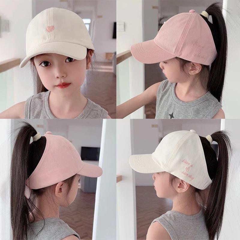 Adjustable Kids Baseball Cap with Ponytail Hole Breathable Cotton Material Lightweight Durable Sun Protection Hat for Children