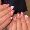 24pcs Summer Fashion Press On Nails Fruit Pink Strawberry Almond False Nails Art Cherry Bow Design Stick On Fake Nail Tips Sets