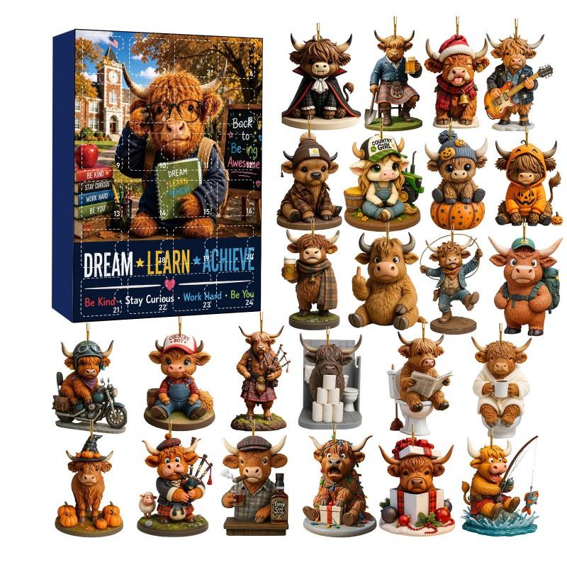 2026 Advent Calendar Highland Cow Christmas Ornament Acrylic Blind Box