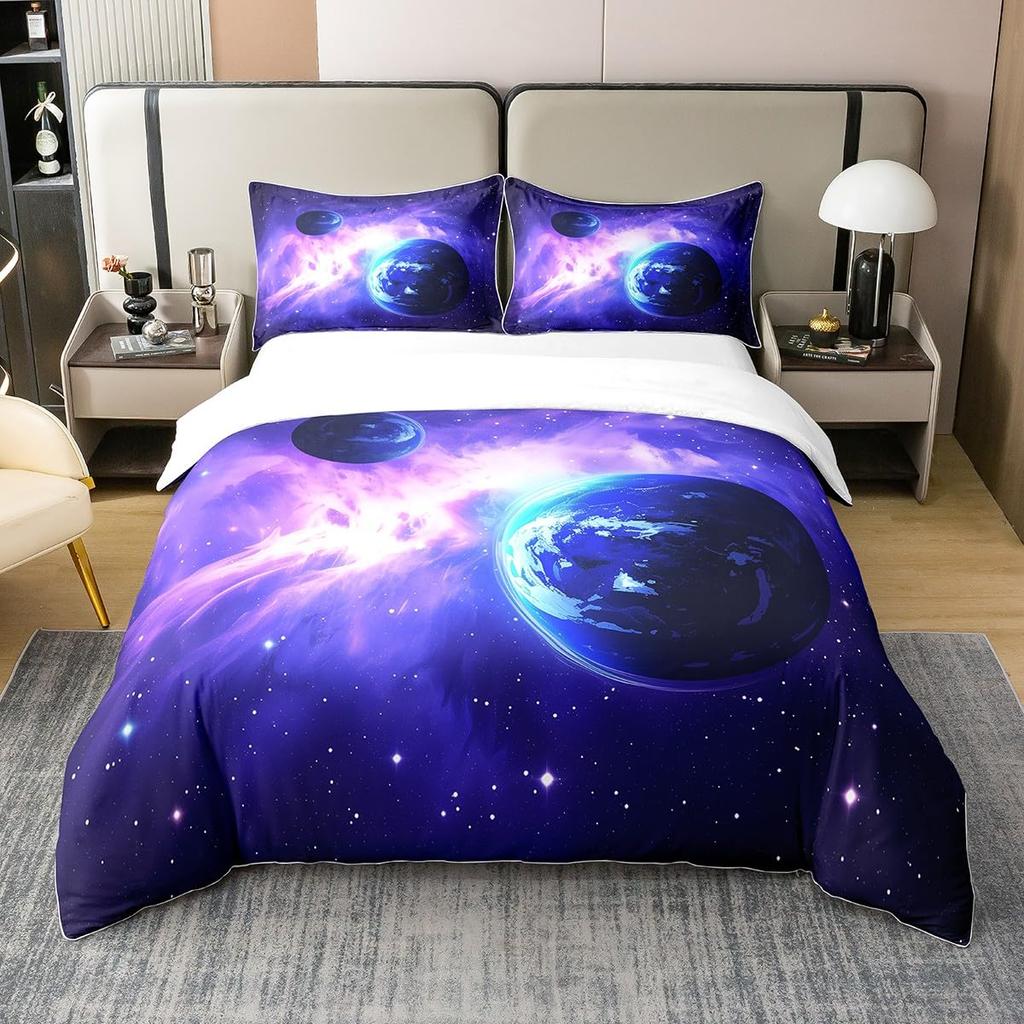 Earth Duvet Cover for Kids Boys Girls Teens Lightweight Down Quilt Covers Bedroom Decor 2 Pillowcases 1 Duvet Cover No Comforter