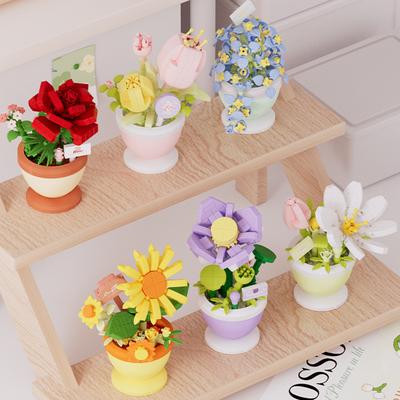 Mini Květináč Plastové Květiny Mini Stavební Kostky Vzdělávací Model Hračka pro Domácí Zahradní Dekorace Dárek ke Dni Matek