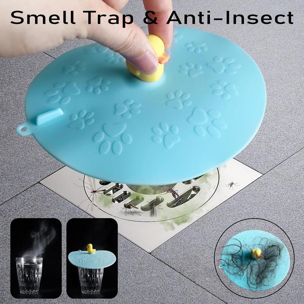 2 Pcs Sewer Deodorant Mat, 5. 9 inch Bathtub Sewer Cover Plug, Cute Silicone Bathroom Floor Sewer Cover, Kitchen, Bathroom and Laundry Room
