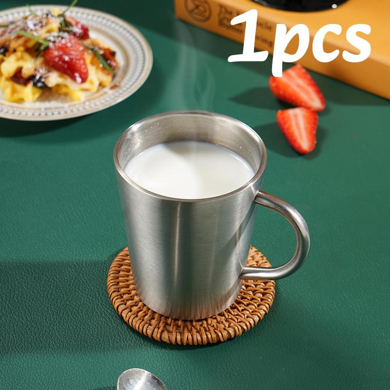 

300ml 304 Stainless Steel Double Layer Mugs Insulated Beer Cup With Handle Thermal Coffee Beer Mug Sliver Heat insulation Cup 201-300ml