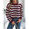 QICED Autumn and Winter Casual Hollowed-out Color-blocked Striped Lantern Long-sleeved Pullover Sweater Women's Wear