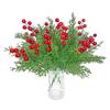 Artificial Christmas Flowers With Red Berry Stems, Fake Norfolk Garland Branches For Winter Decor, Faux Christmas Garland Tree Picks And DIY Crafts