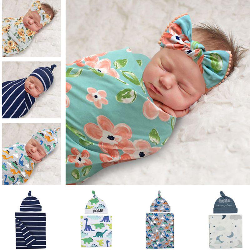 2 Teile/satz Neugeborenen Baby Empfang Decke Stirnband/Hut Baumwolle Swaddle Wrap Handtuch
