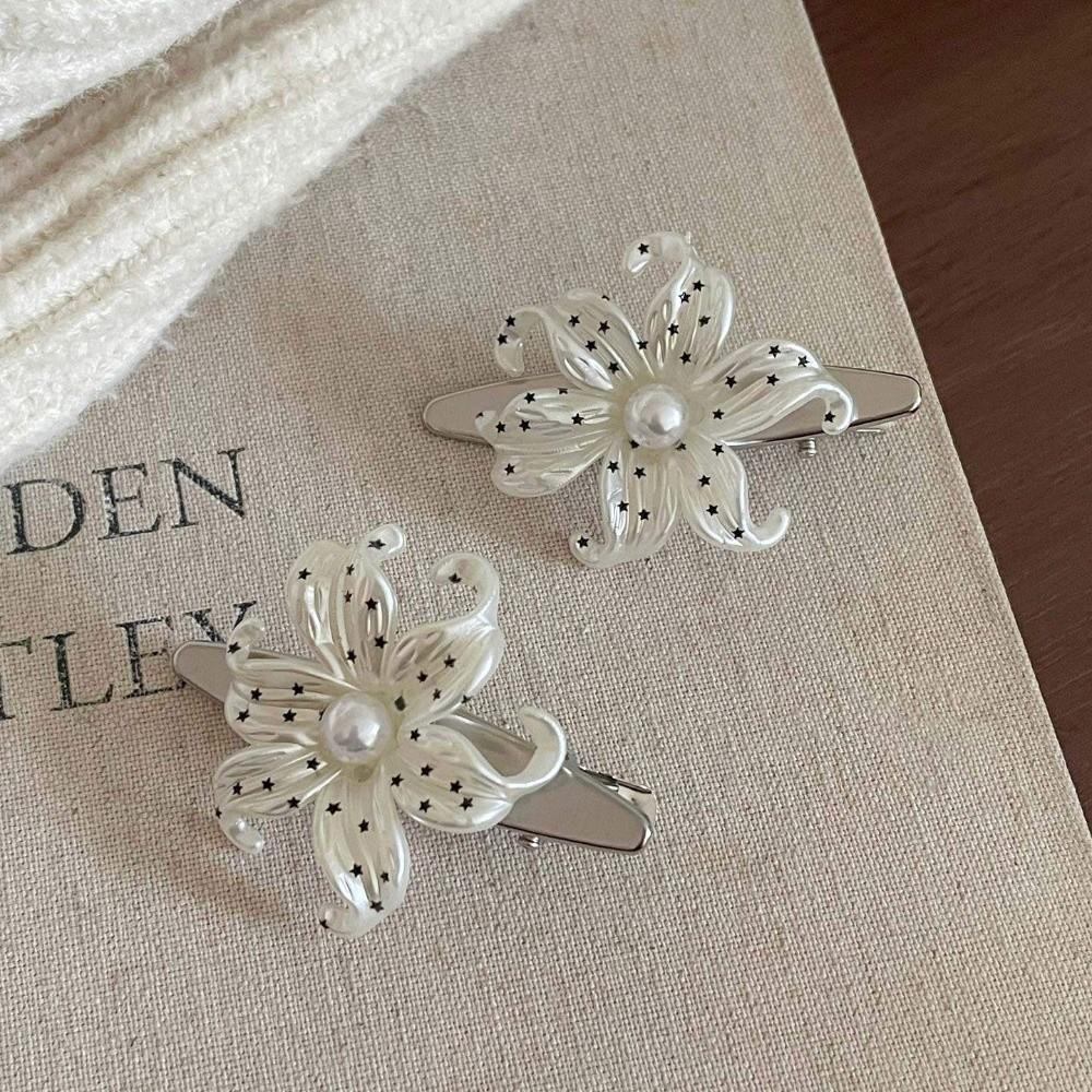 Pearl Flower Hair Clips Star Print Vintage Side Clip Elegant Flower Hairpins Girls