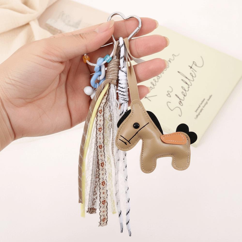 Leather Horse Keychain Korean Style Chinese New Year Gift Zodiac Pony Bag Pendant  Birthday Gift