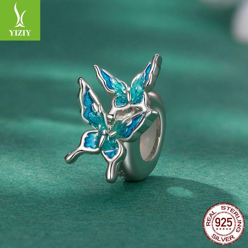 S925 Silver Butterfly Silicone Positioning Spacer Beads, Smart Insects Gradually Change Oil Dripping Diy Bracelet Beads