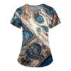 Plus Size Printed Scrub Working Uniform Tops For Women's V-Neck Print Short Sleeve Fun T-Shirts Workwear Tee With Pockets