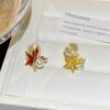 Autumn and Winter Maple Leaf Ankela Red Oil Drop Pearl Stud Earrings Women's New Temperament Ear Clips Mosquito Coil Disc Women Without Ear Piercings