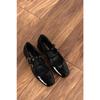 Short Heeled Blunt Toe Two-arched Shoes Black Patent Leather