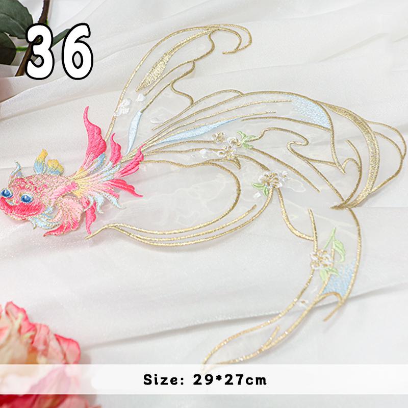 2 Pcs Chinese Style Koi Fish Embroidery Cloths Patch Cheongsam Qipao Hanfu DIY Patches Applique Cloth Stickers Accessories