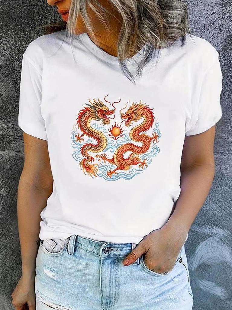 Women'S Summer Short-Sleeve Printed T-Shirts Fashionable and Casual Comfortable Flat Printing Sleeve Aesthetic Clothes