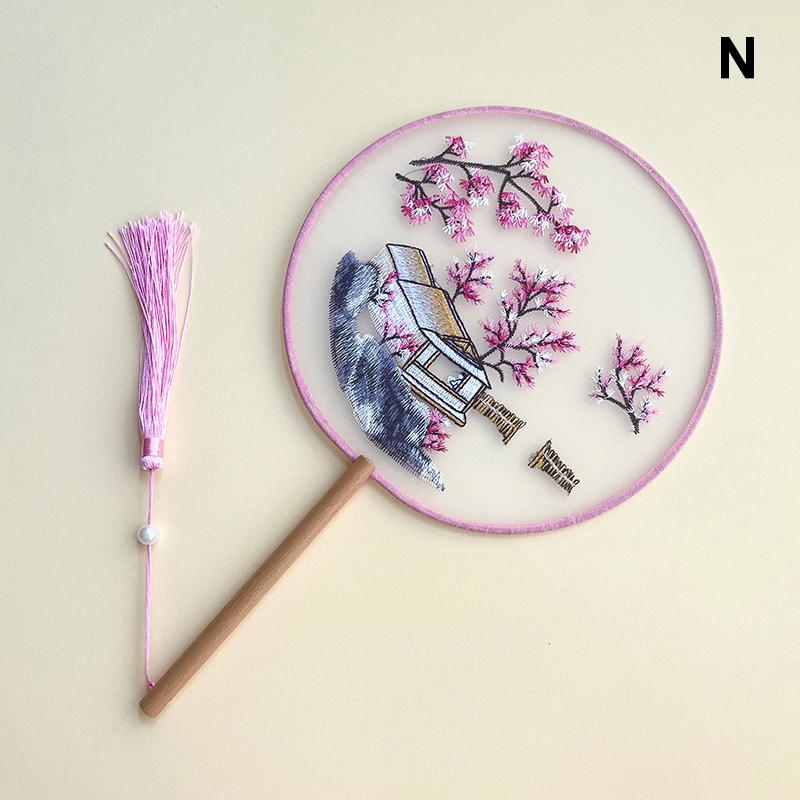 Čínský starožitný kulatý vějíř Hedvábně vyšívaný Cheongsam Vějířový taneční představení Fotografické rekvizity Domácí dekorace