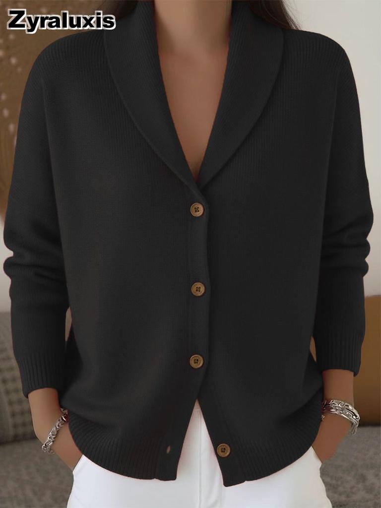 Fall Winter New Knitted Oversized Cardigan for Women Lazy Style Stand Collar Button Solid Long Sleeve Sweater