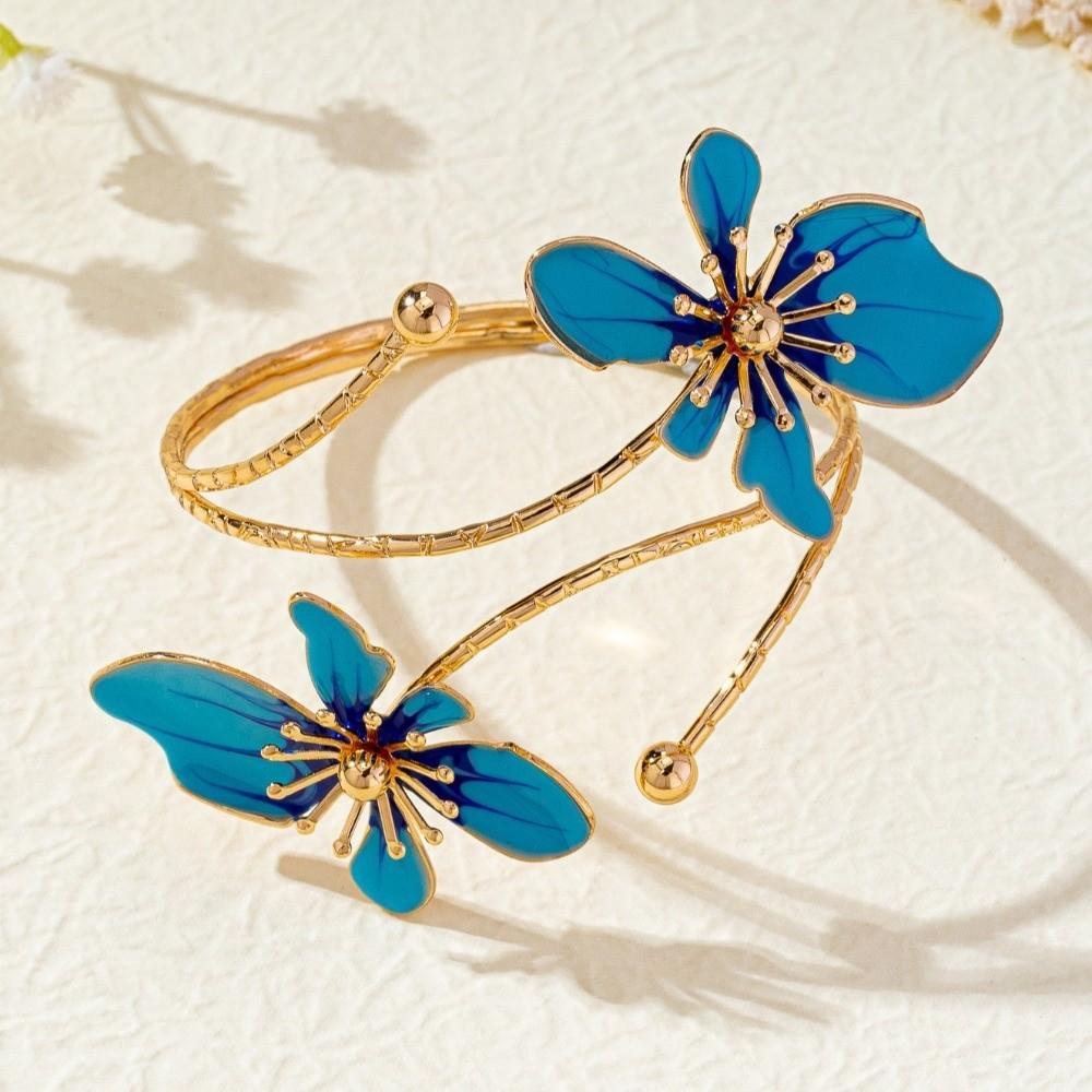 Adjustable Open Arm Bangle Enamel Glaze Armband Fairy Flower Bracelet  Hand Jewelry