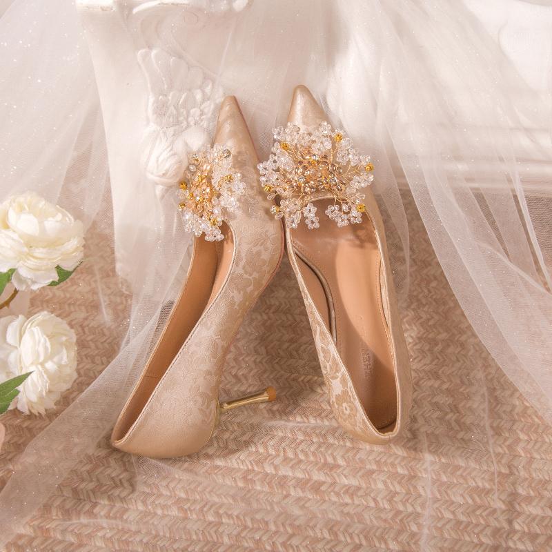 Women's High Heel Shoes Elegant Ladies Causal Bride Wedding Shoes Luxury Flower Woman Fashion Dress Loafers Stiletto Pumps