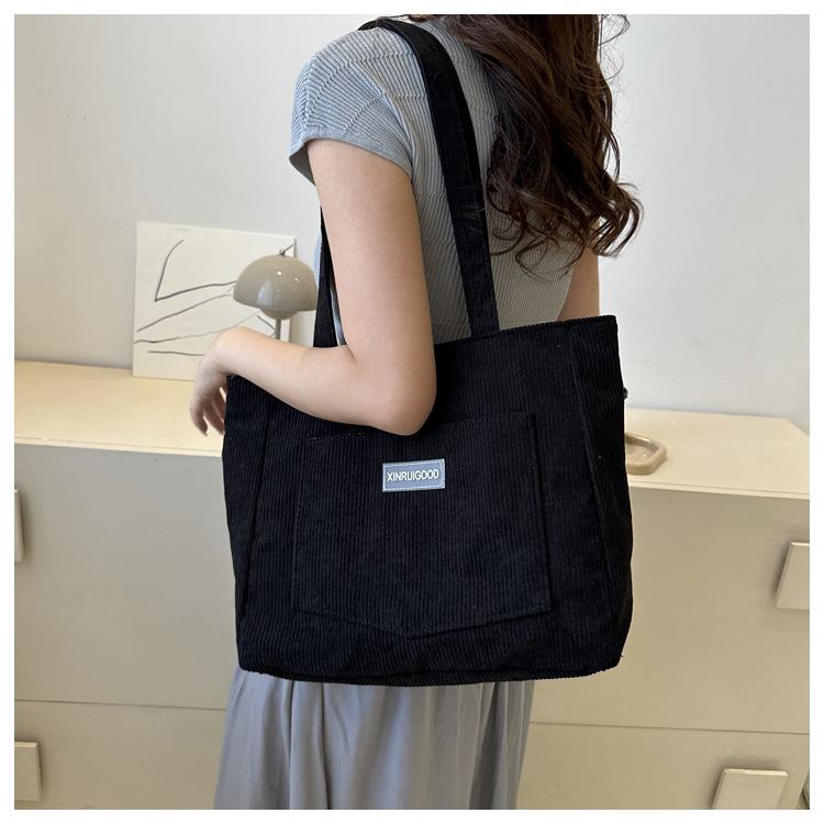 Damen Cord Schultertasche, Lässige Modehandtasche mit großer Kapazität, Geeignet zum Ausgehen, Maschinenwaschbar, mit festen Schultergurten