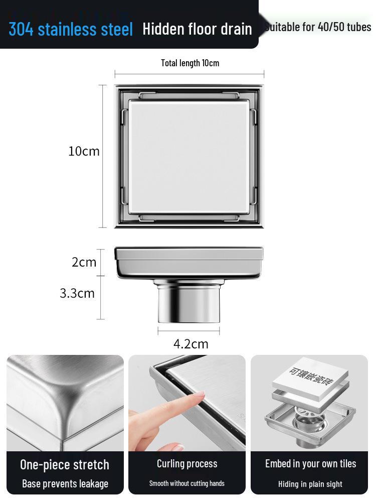 Bright Light 304 Stainless Steel Invisible Floor Drain - Odor-Resistant for Hotel Showers