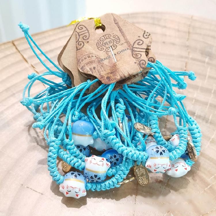 Cute Maneki Neko Couple Bangles Charm Versatile Lovely Ceramic Woven Bracelet