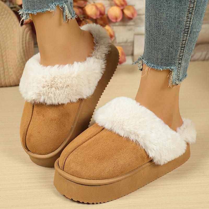 Fashion Fashion Women Platform Fluffy Slippers Winter Comfort Warm Plush Cotton Shoes Woman Thick Sole Anti Slip Indoor House Slippers