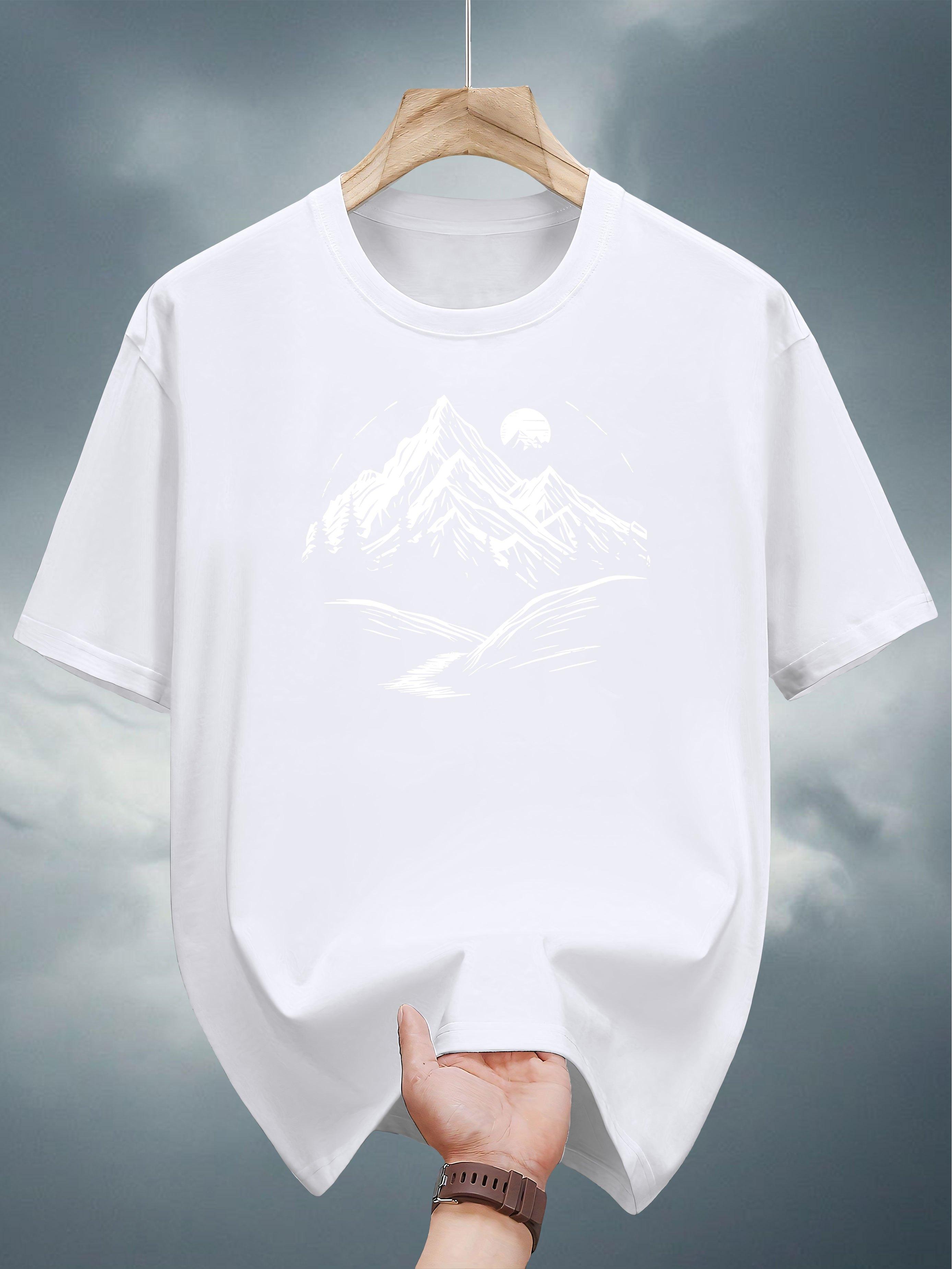 Graphic T-shirt - Casual Summer Short Sleeve Tee with Mountain Print M