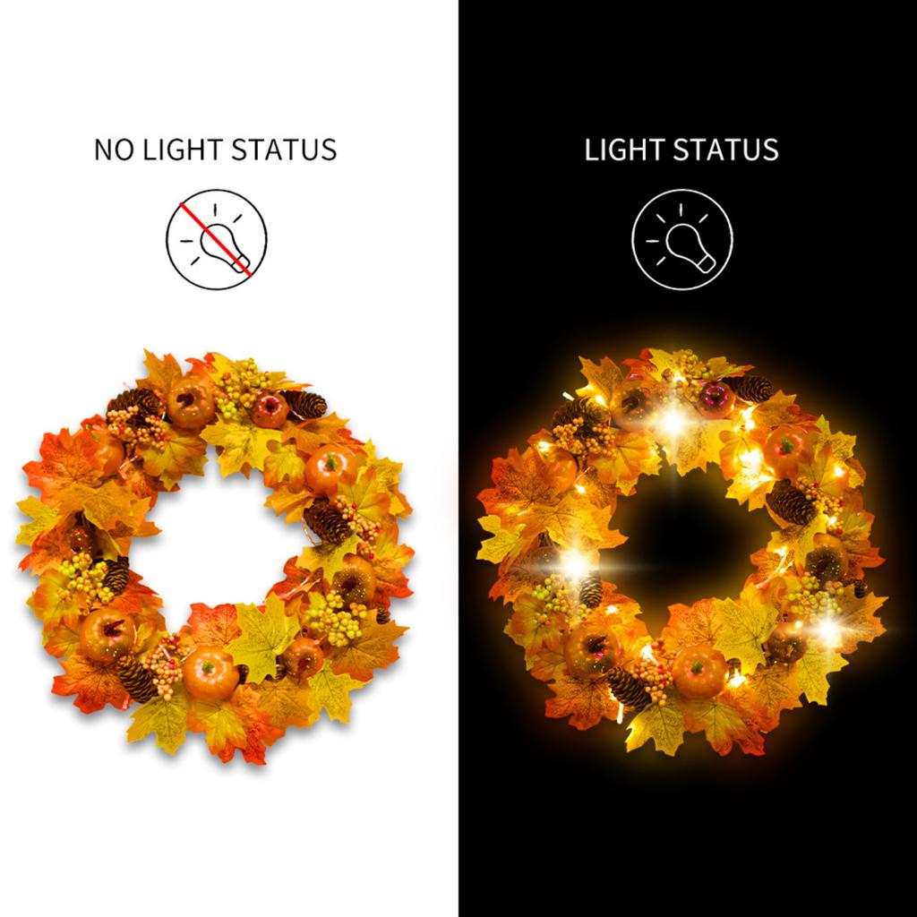 Artificial Wreath Garland Rattan Frame  Festival Pumpkin Maple Leaf  Fall Holiday Decoration