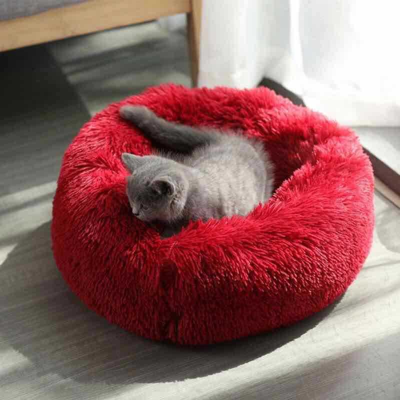 Soft Plush Round Pet Bed Dogs Cats Washable Cozy Nesting Cushion In Multiple Colors Sizes
