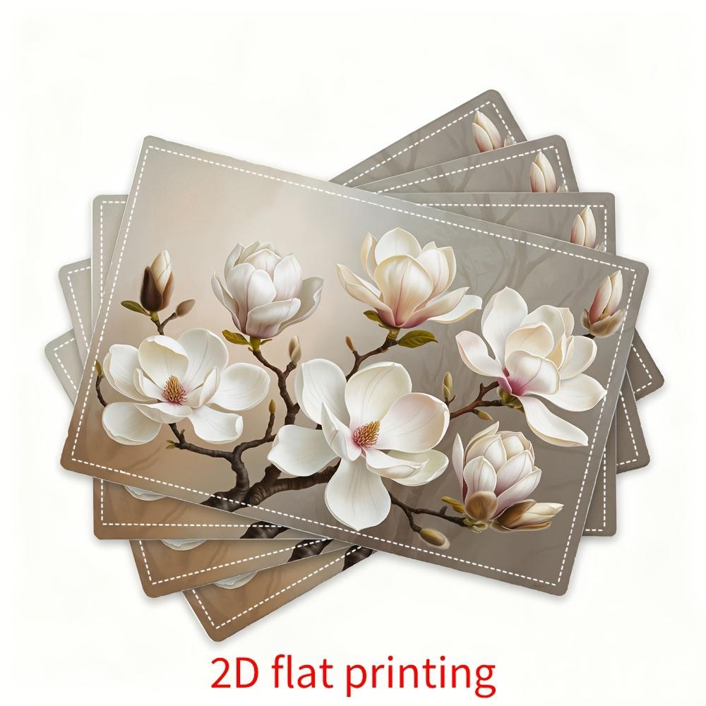 4 Stück Elegante Tischsets mit Magnolienmuster in Weiß | 30,5 cm x 45,7 cm Rechteckige Tischmatten für Esstisch, Ostern, Valentinstag und Heimdekoration - Perfekt