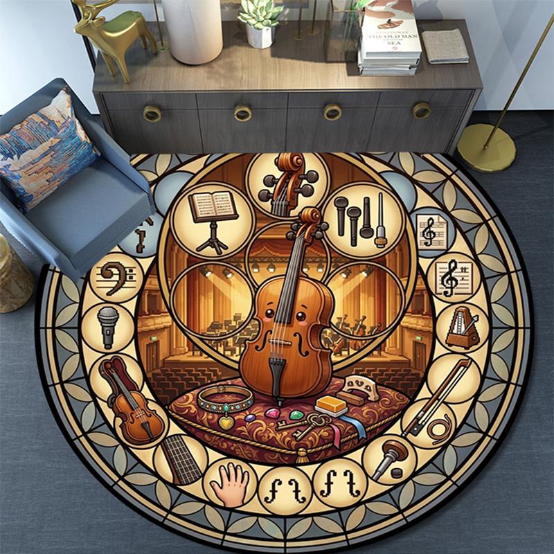 Music Instrument Symphony Round Area Rug Under Office Chairs Bedroom Living Room Home Decor