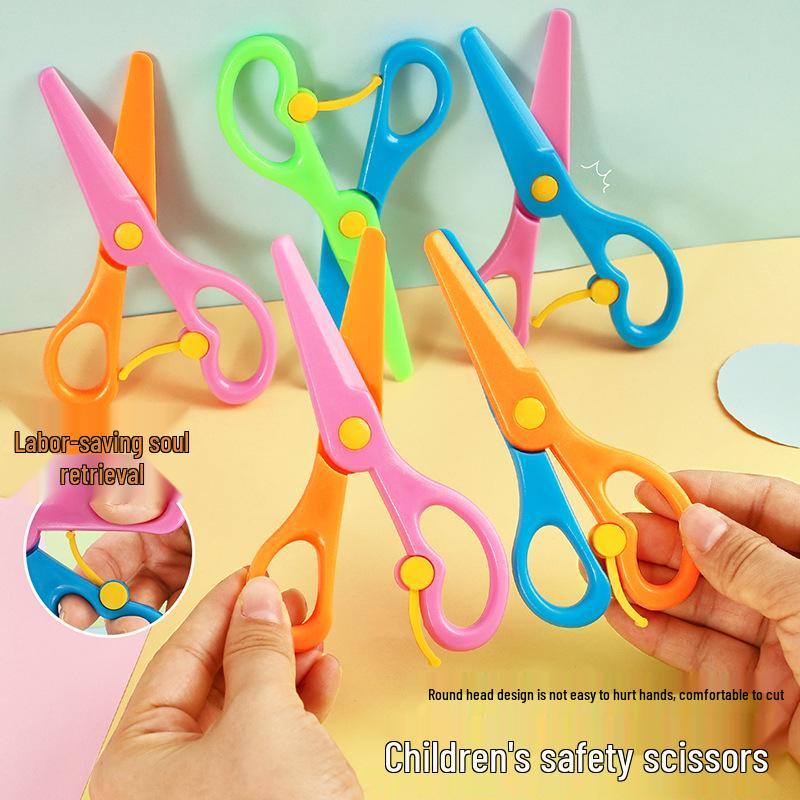 Cute Children's Round-Head Safety Scissors - Plastic Hand-Friendly Paper Crafting Tool for Kindergarten and DIY Projects