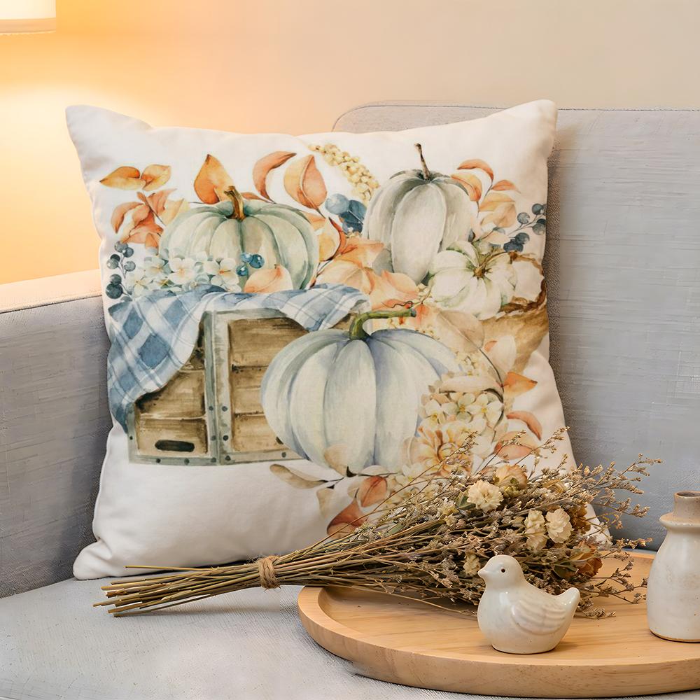 Cushion Cover Linen SkinFriendly Soft Decorative Case For Sofa Home Decor Colorful Watercolor Pumpkin Pillow Cover