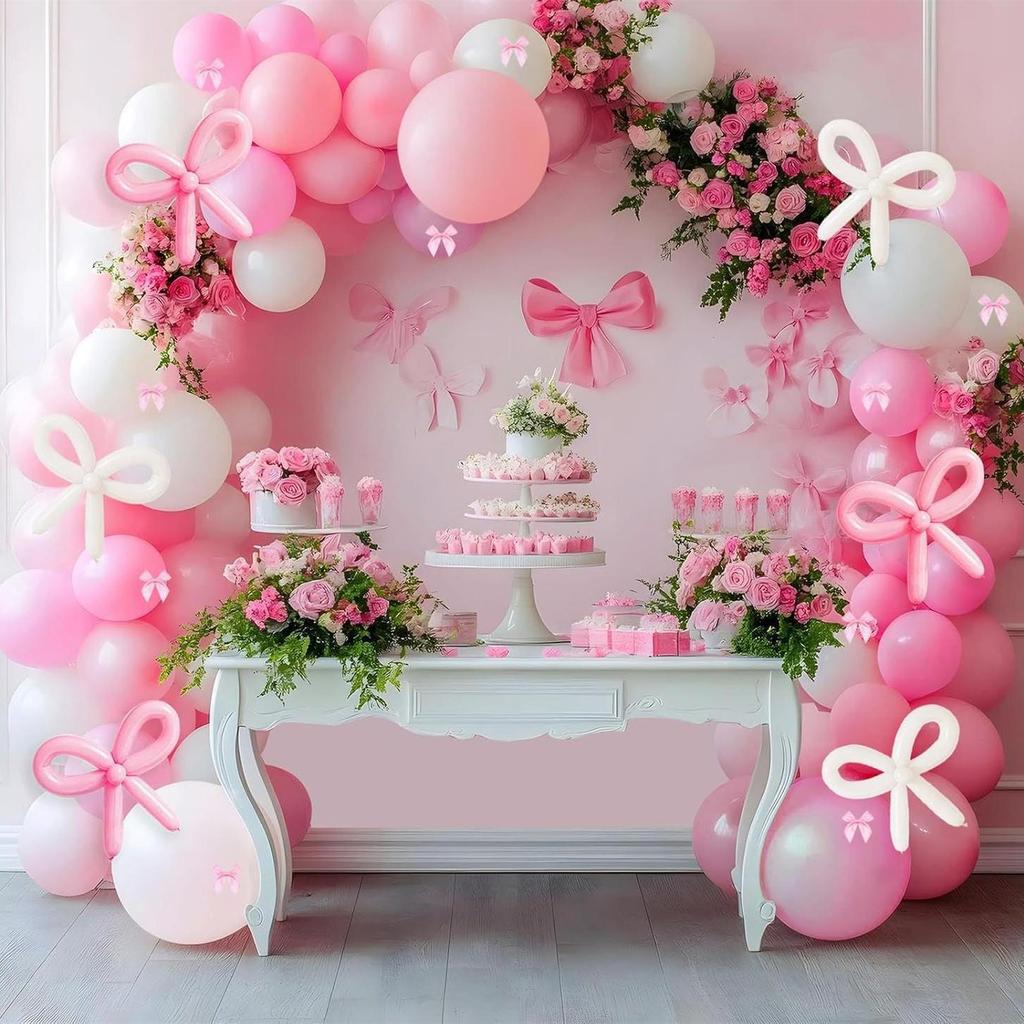 White Balloons Bow Set for Birthday and Valentine's Day Party Decoration