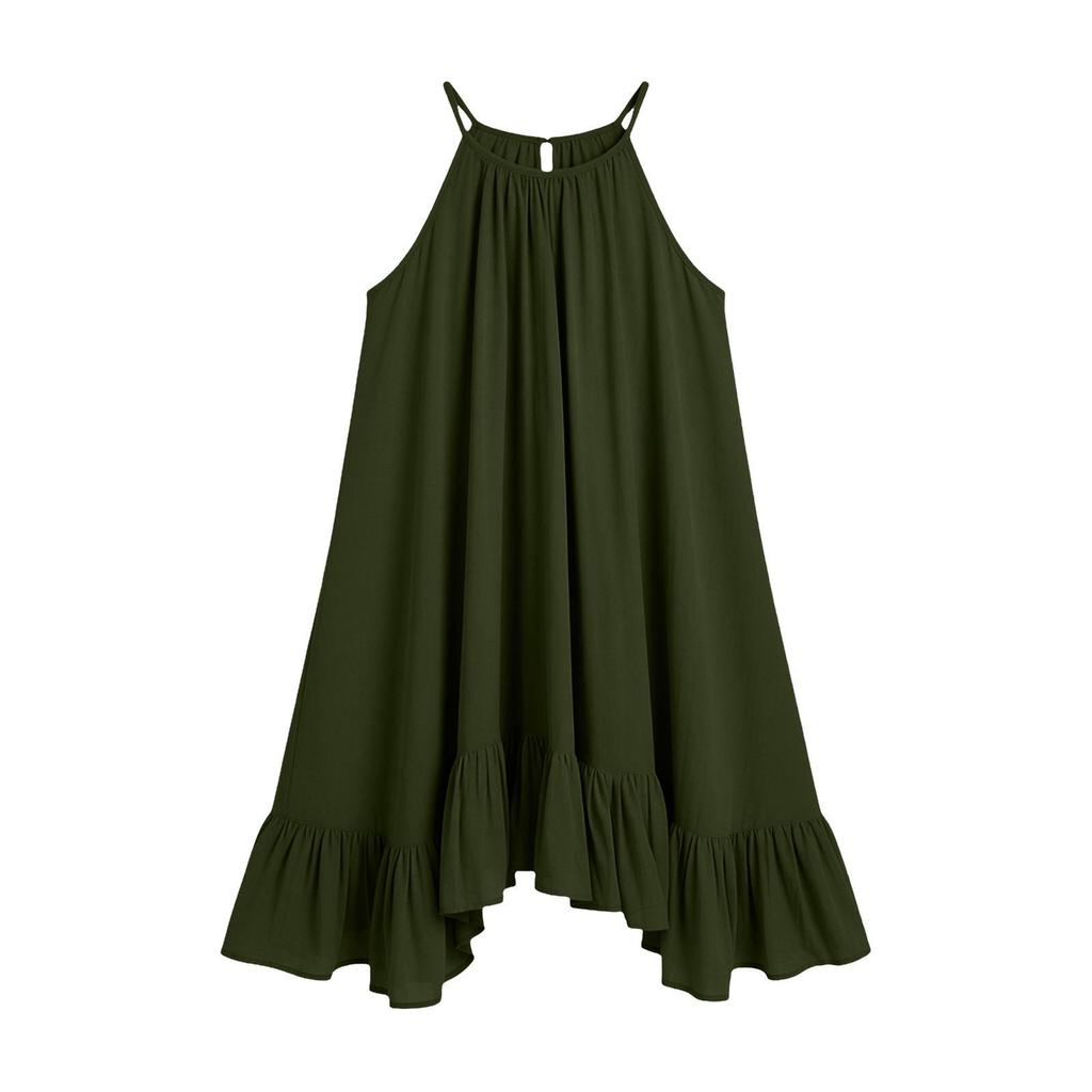 Spring Summer Sleeveless Pleated Halter Vacation Dress for Women