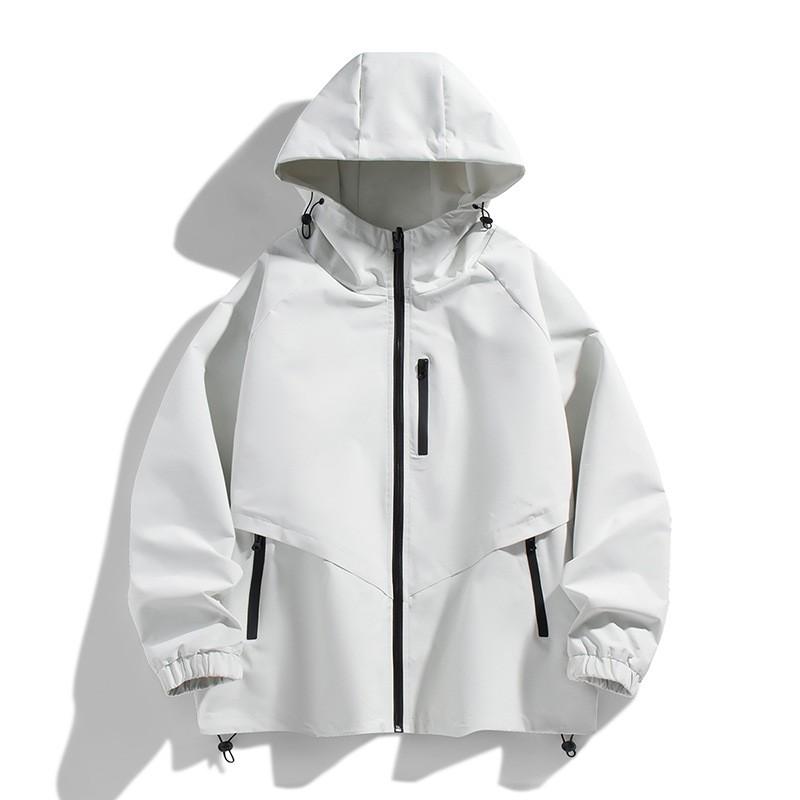 Mens Hooded Jacket Loose Fit Outdoor Casual Workwear Style Dual-Sided Long Sleeve Solid Color