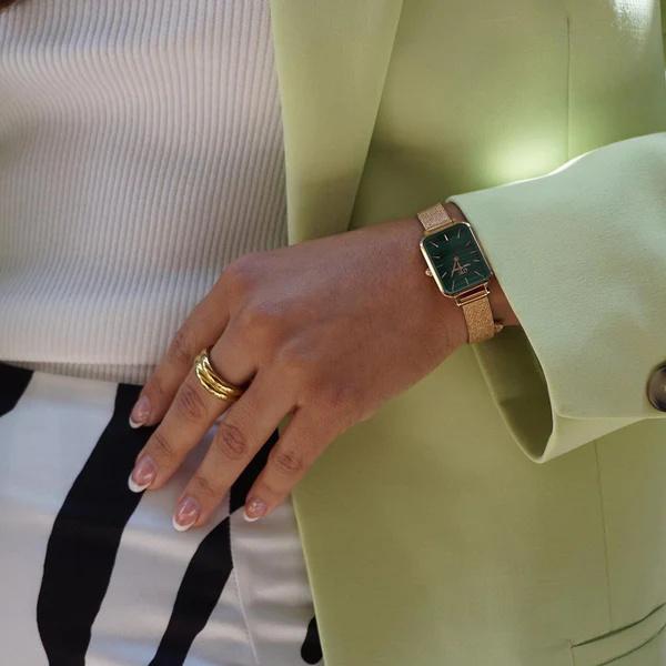 DÁMSKÉ HODINKY DANIEL WELLINGTON Quadro Pressed Evergold Emerald 20mm DW00100561 + KRABIČKA (zw505m)