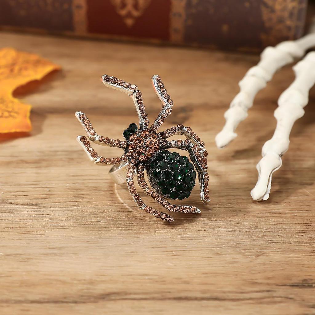Retro European-American Insect Spider Diamond-Studded Open Alloy Ring
