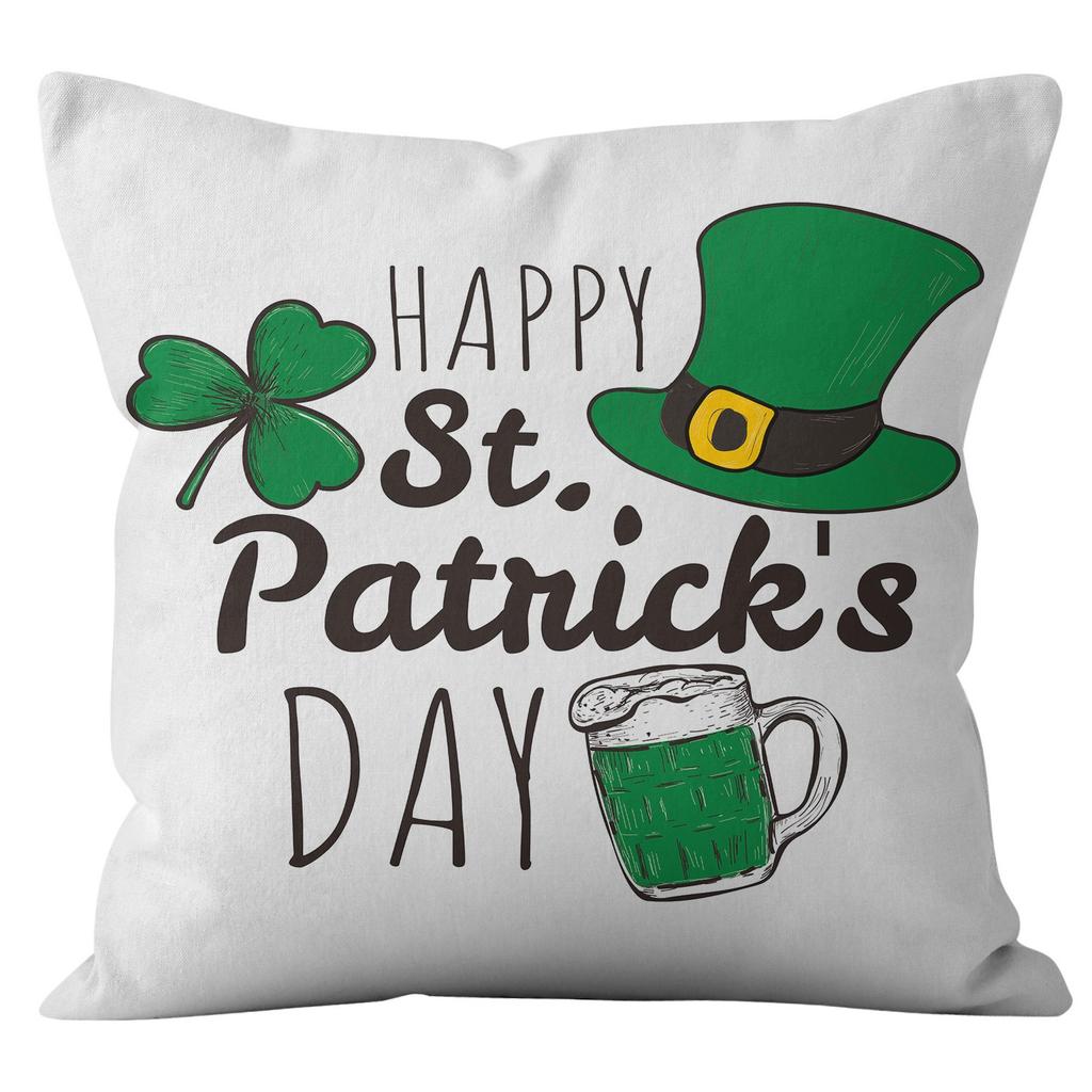 Home Cushion Cover St. Patrick's Day Pillowcase Four-leaf Clover Plaid Sofa Cushion Cover