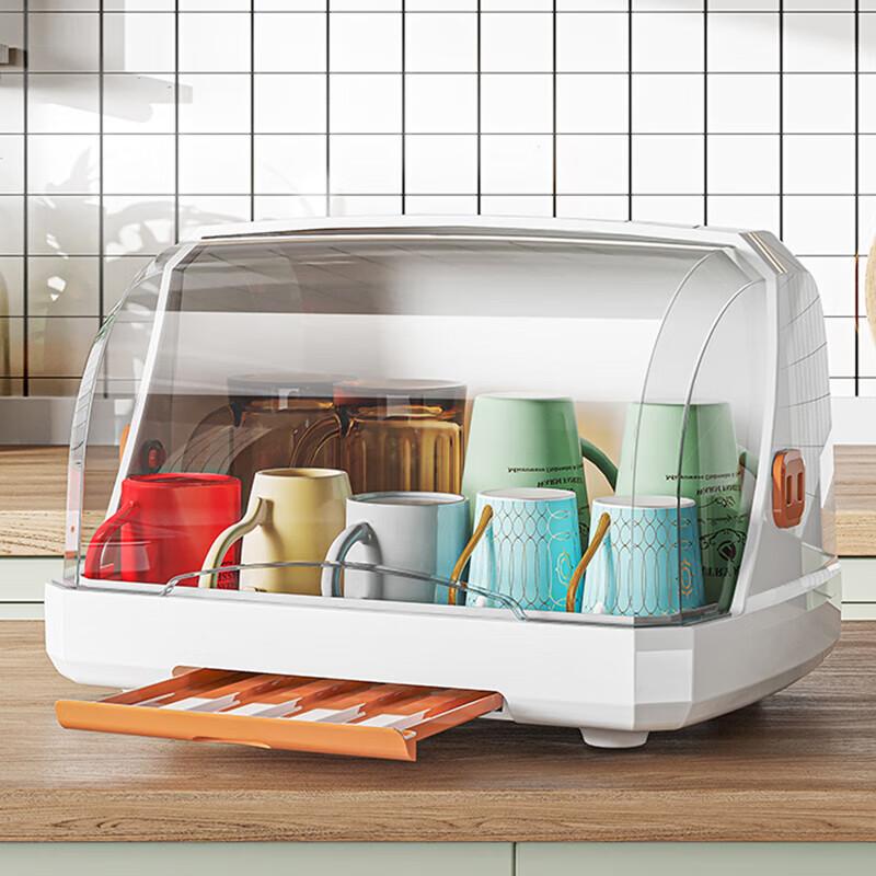 PINYU (PINYU) Desktop Cup Storage Rack, Water Cup Dust-Proof Glass Cup Holder, Tea Cup Tray, Draining Cup Rack, Cup Stand, White And Orange Color